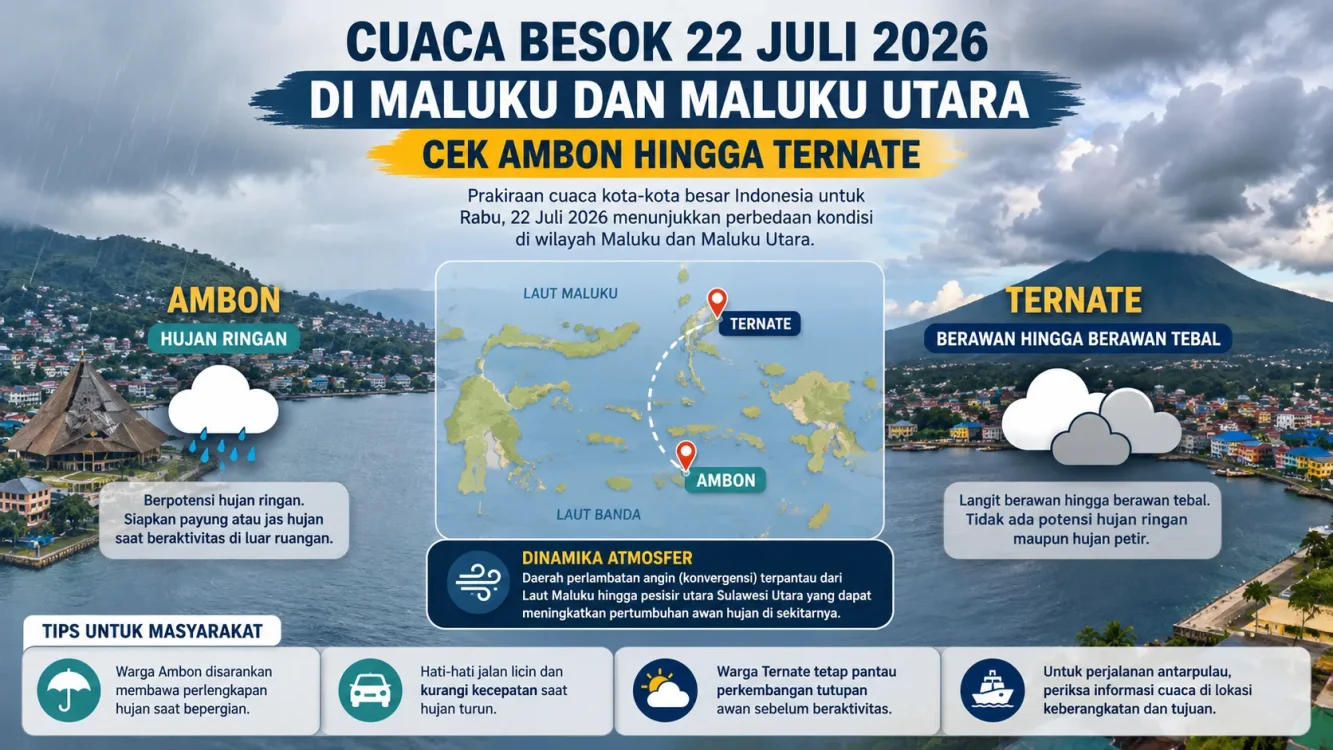 Prediksi Cuaca Besok di Maluku Ambon Berpotensi Hujan, Ternate Berawan Tebal