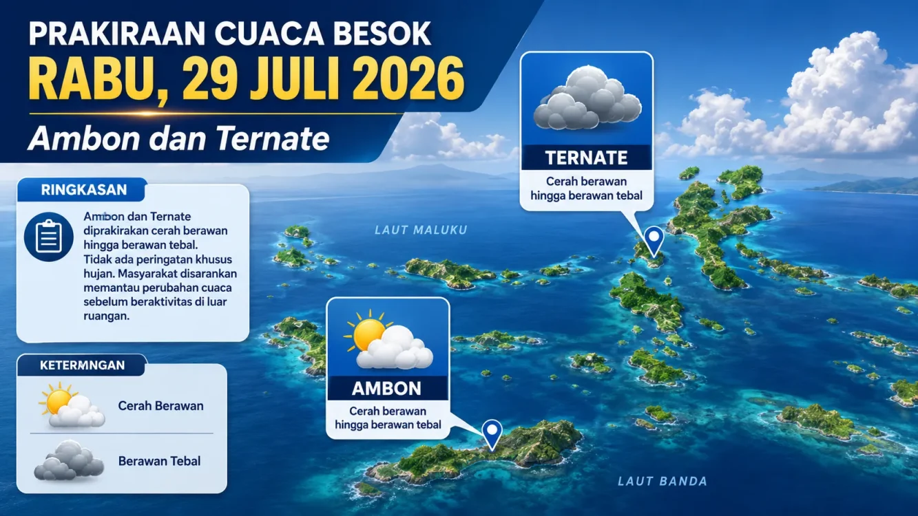Prediksi Cuaca Besok di Maluku Ambon dan Ternate Berawan