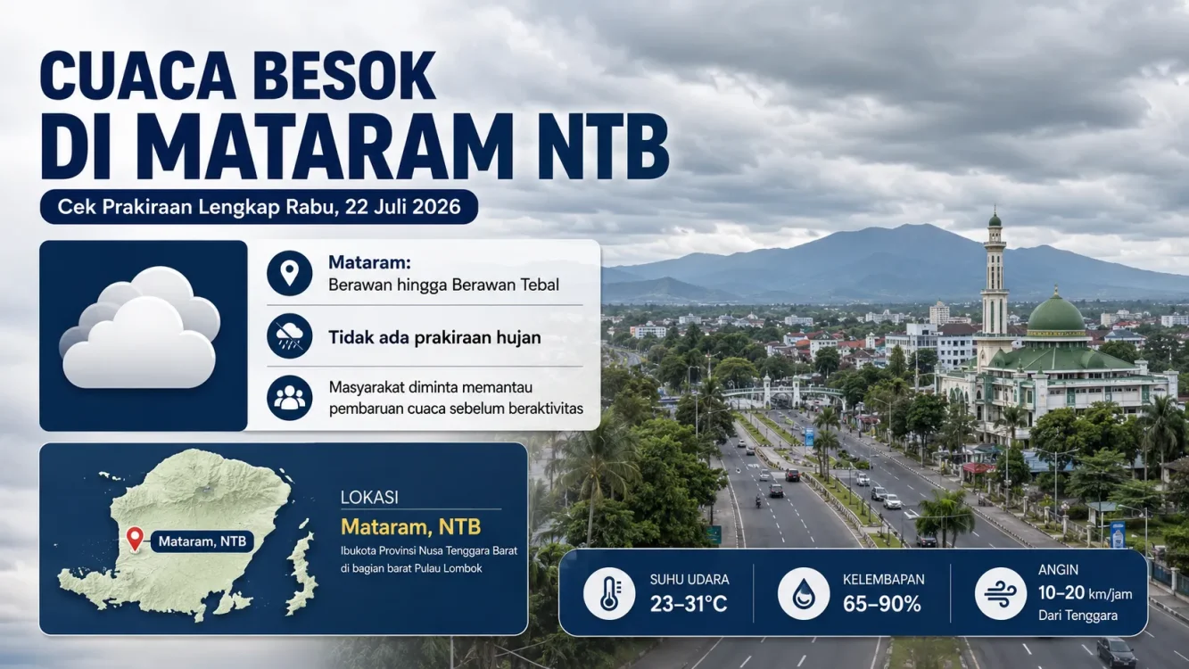 Prediksi Cuaca Besok di NTB: Mataram Berpotensi Berawan Tebal pada 22 Juli 2026