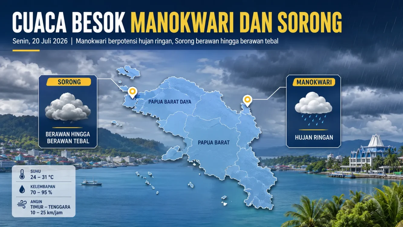 Prediksi Cuaca Besok di Papua Barat Manokwari Hujan, Sorong Berawan