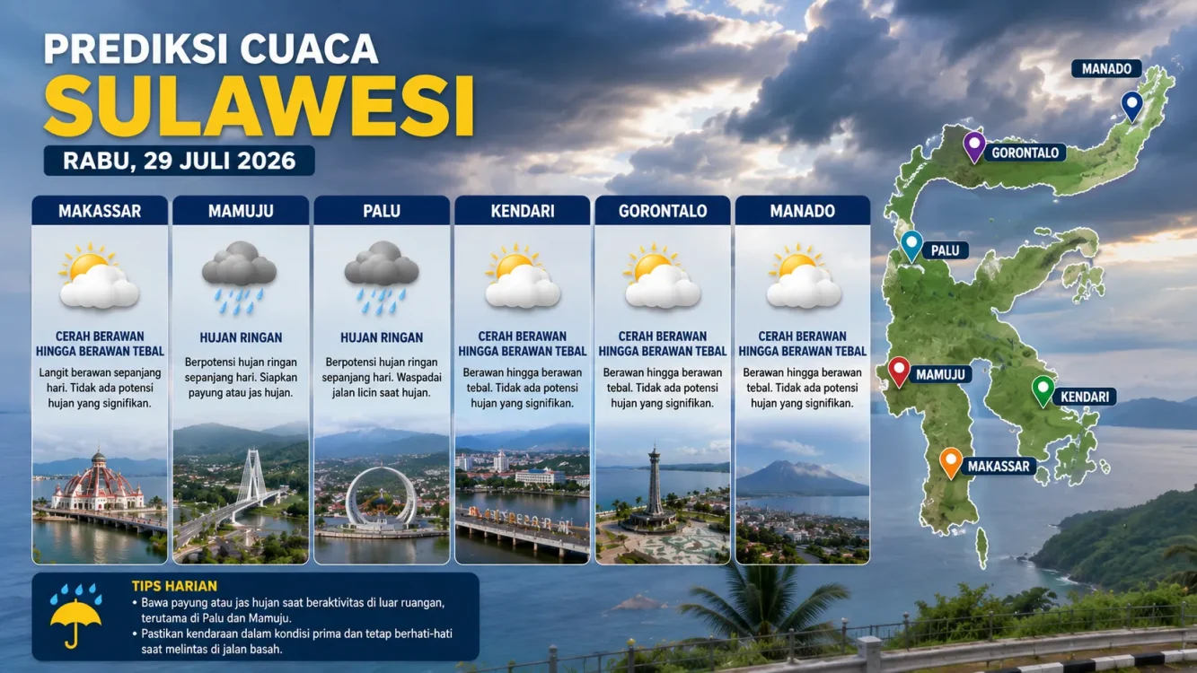Prediksi Cuaca Besok di Sulawesi Makassar, Palu, Kendari hingga Manado