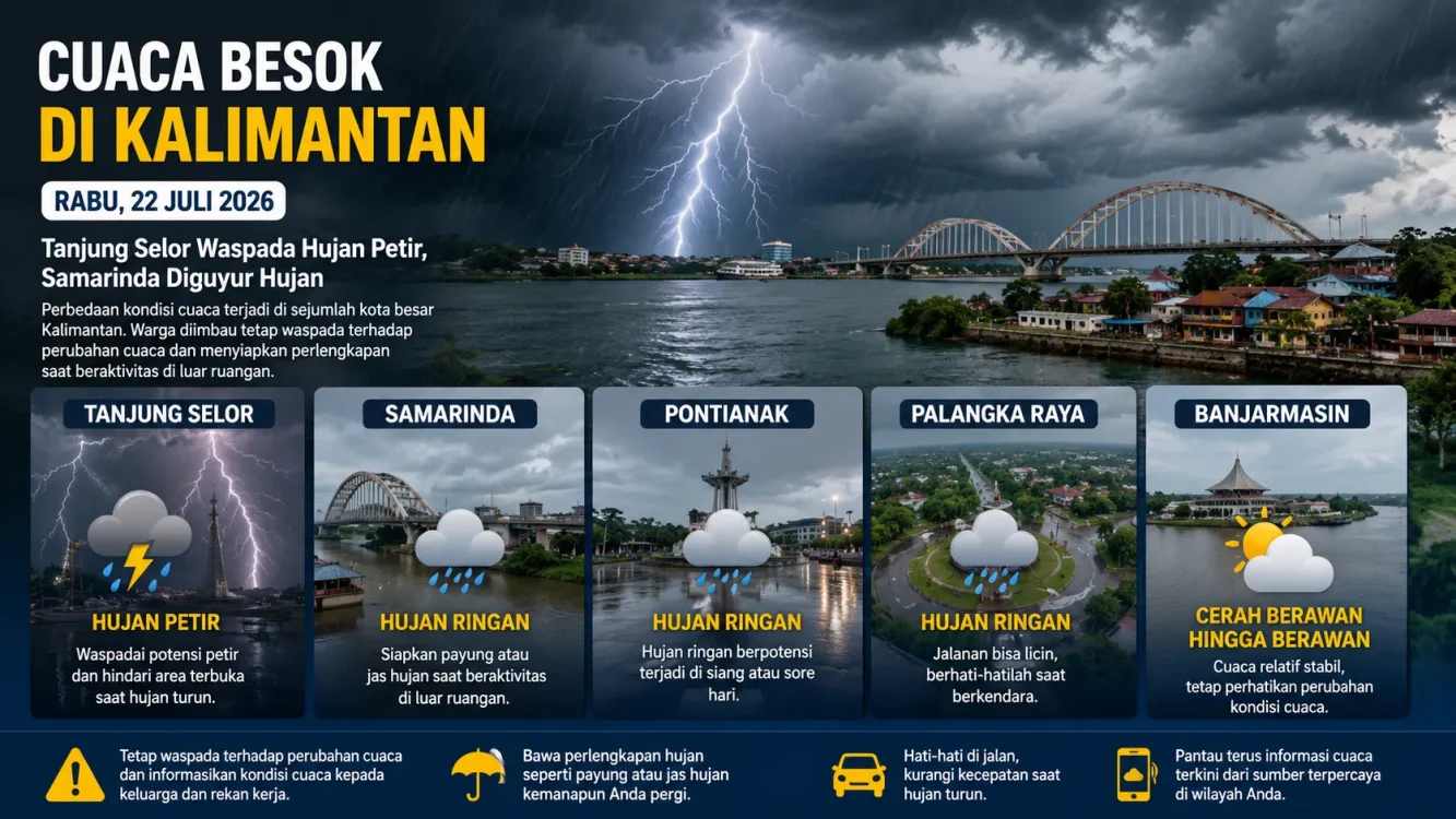 Prediksi Cuaca Kalimantan 22 Juli 2026 Pontianak, Palangka Raya hingga Banjarmasin
