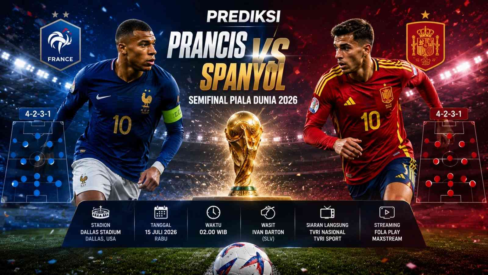 Prediksi Prancis vs Spanyol 15 Juli 2026 Formasi, Pemain Kunci, dan Jadwal Kickoff