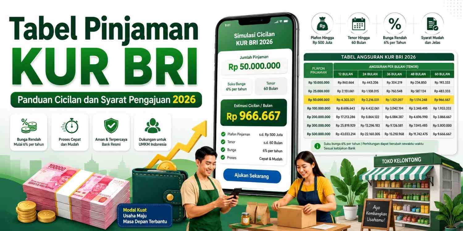 Tabel KUR BRI 2026 Terbaru, Simulasi Angsuran Tenor 12 hingga 60 Bulan
