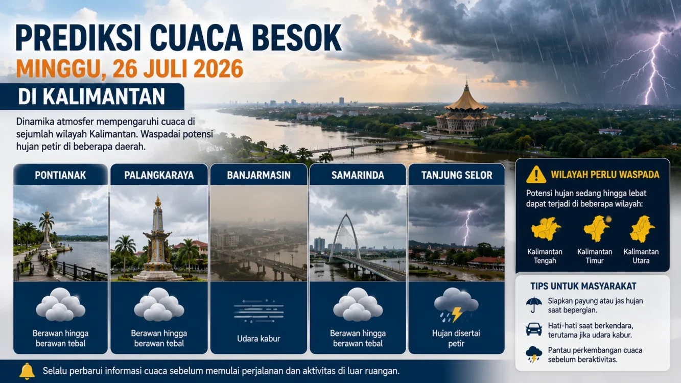 Waspada Cuaca Besok di Kalimantan, Hujan Lebat hingga Udara Kabur Berpotensi Terjadi