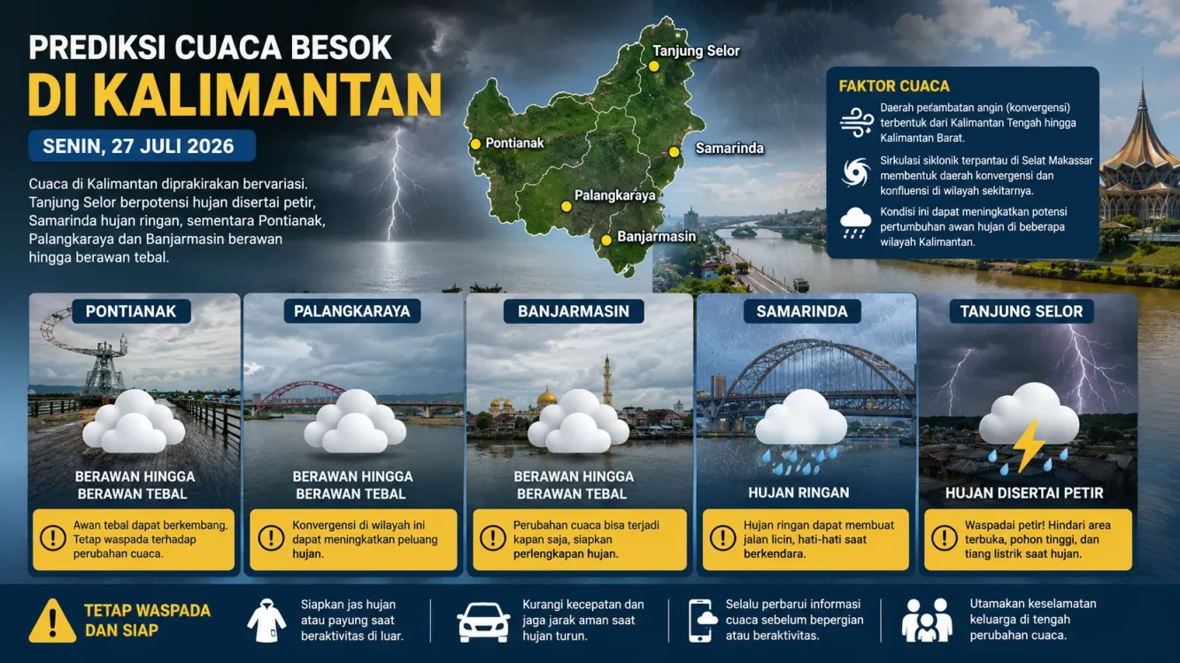 Waspada Cuaca Besok di Kalimantan Hujan Petir Mengintai Tanjung Selor