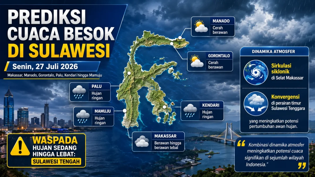 Waspada Hujan di Sulawesi Tengah, Ini Prediksi Cuaca Besok di Kota-Kota Besar Sulawesi
