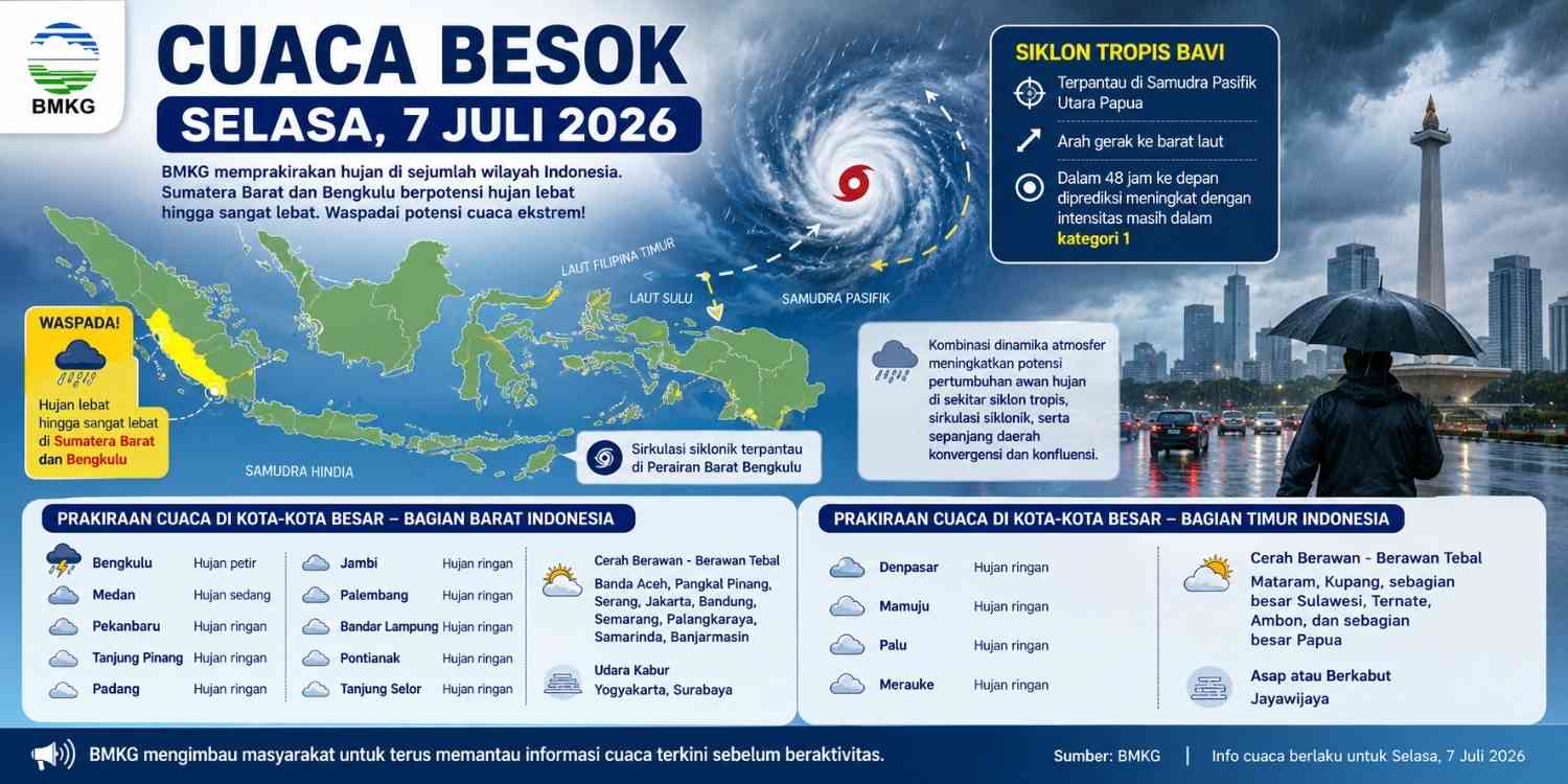 Waspada Cuaca Ekstrem Besok! BMKG Sebut Siklon Tropis Bavi Picu Hujan Lebat di Indonesia
