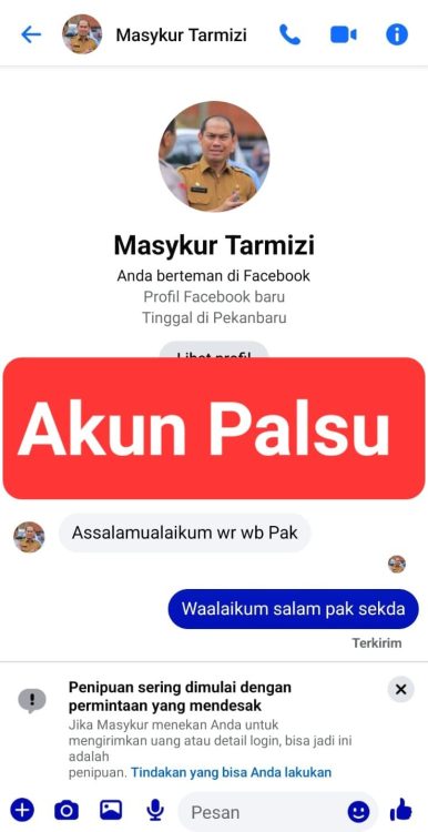 Plh Sekdako Pekanbaru Peringatkan Warga Terhadap Akun Facebook Palsu