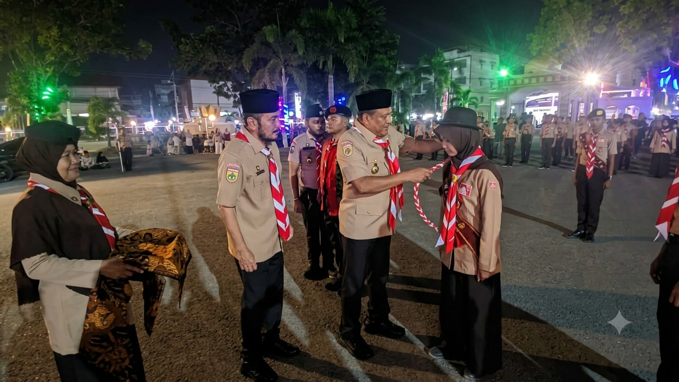 : Sebanyak 38 anggota Pramuka Kwartir Cabang (Kwarcab) Bireuen siap mengikuti Jambore Nasional (Jamnas) XII di Bumi Perkemahan Cibubur, Jakarta. Kontingen tersebut dilepas Bupati Bireuen, Mukhlis, Jumat (7/8/2026) malam, di halaman Pendopo Bupati Bireuen. - Foto: Mc.Bireuen