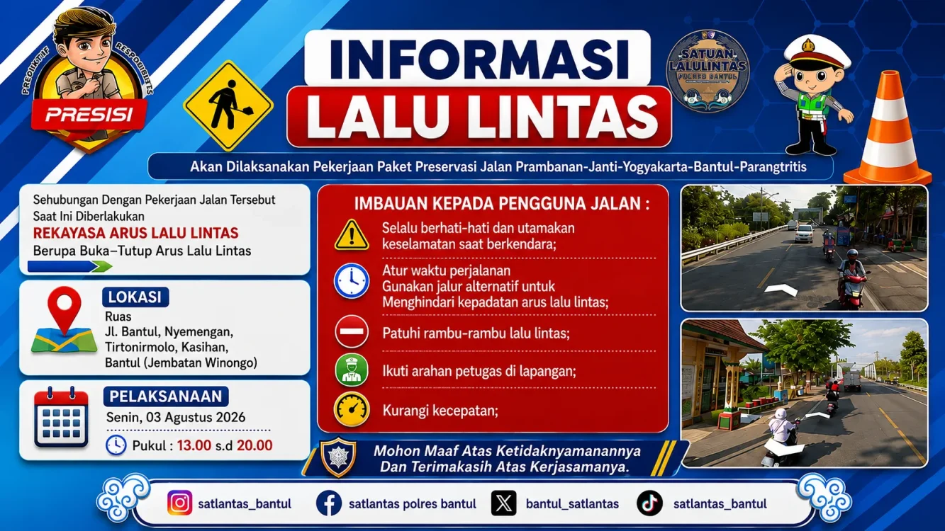 Ada Pekerjaan Preservasi Jalan, Arus Lalu Lintas di Jembatan Winongo Buka-Tutup