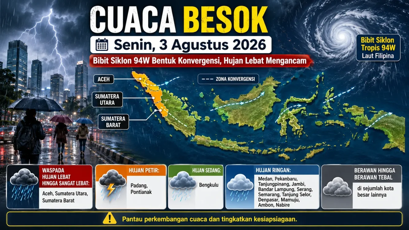 BMKG Ungkap Cuaca Besok Senin, 3 Agustus 2026 di Kota Besar Indonesia