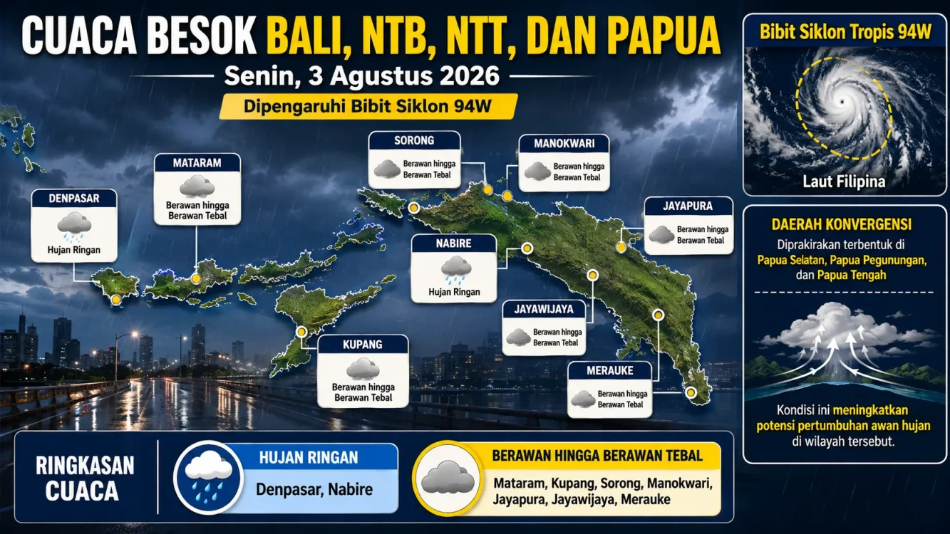 Bibit Siklon Pengaruhi Cuaca Bali, NTB, NTT, dan Papua Senin, 3 Agustus 2026
