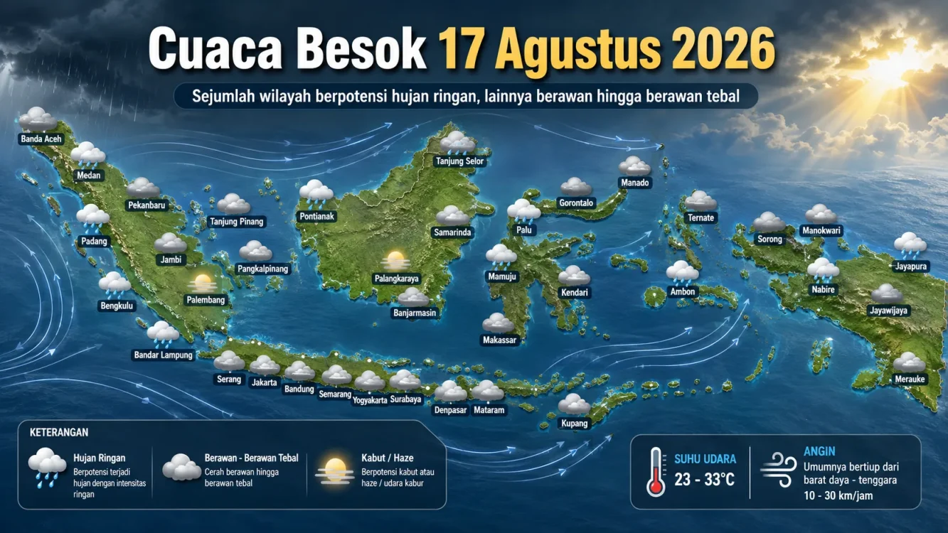 Bibit Siklon Pengaruhi Cuaca Besok 17 Agustus 2026 Waspadai Hujan di Sejumlah Wilayah