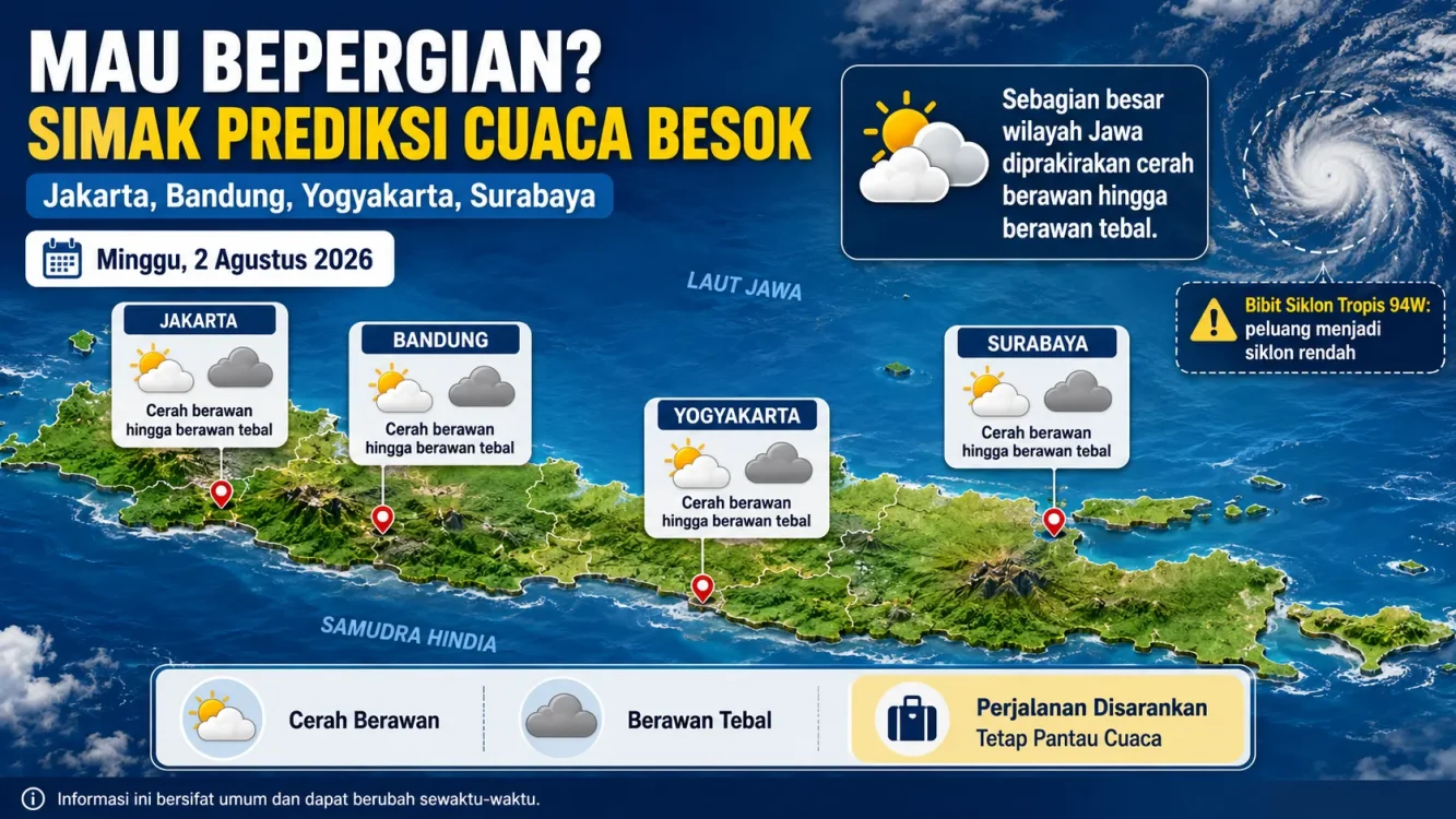 Cuaca Besok Jakarta, Bandung, Semarang, Yogyakarta, dan Surabaya, Hujan atau Berawan