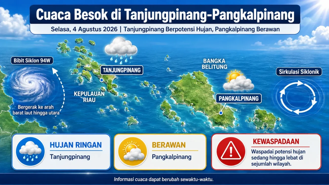Cuaca Besok Selasa untuk Tanjungpinang dan Pangkalpinang, Simak Prakiraan Lengkapnya