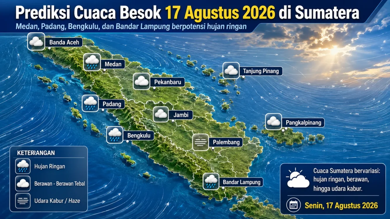 Cuaca Besok Senin 17 Agustus 2026 Medan, Padang dan Bengkulu Berpotensi Hujan