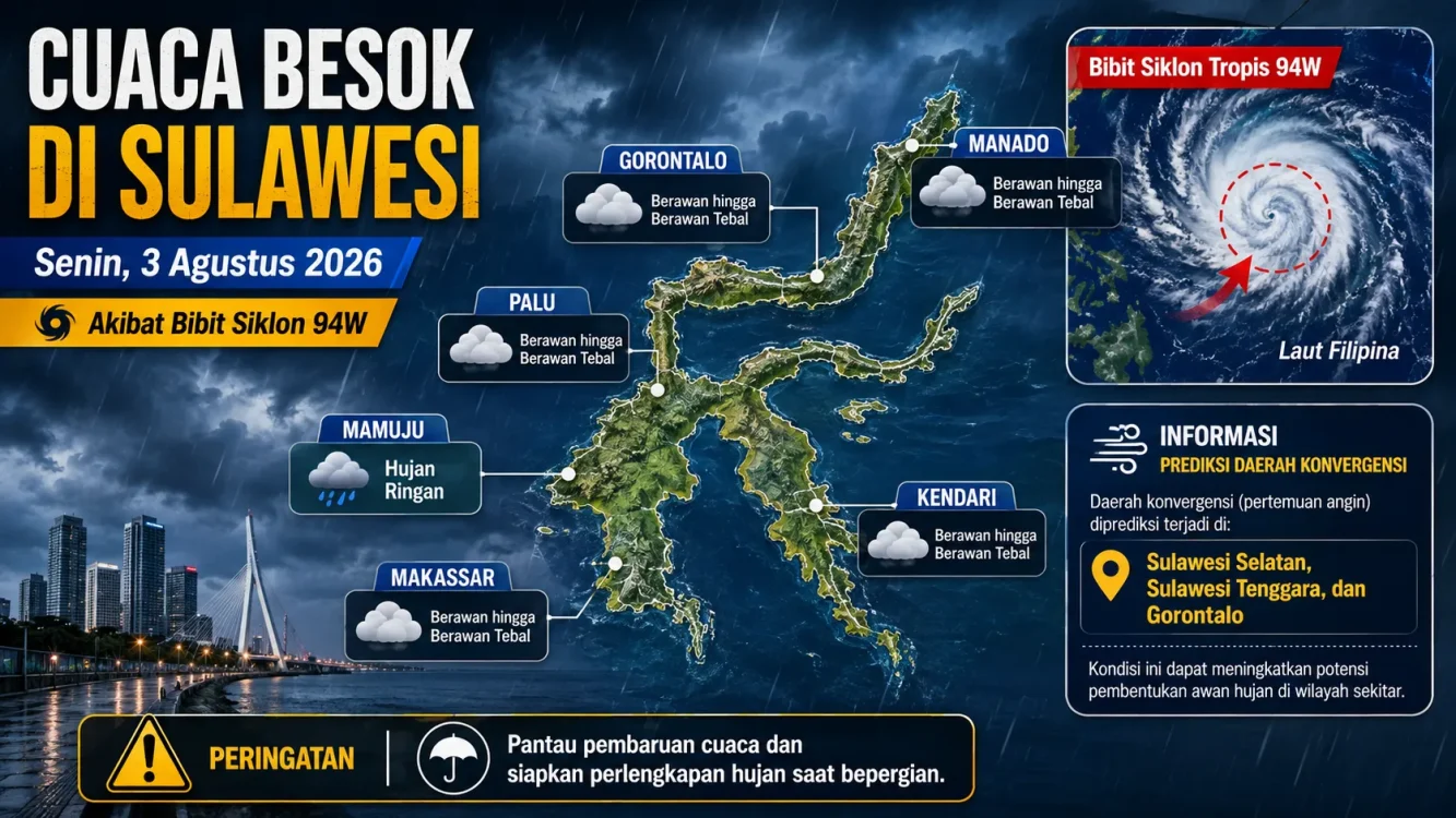 Cuaca Besok Senin, 3 Agustus 2026 di Sulawesi akibat Bibit Siklon