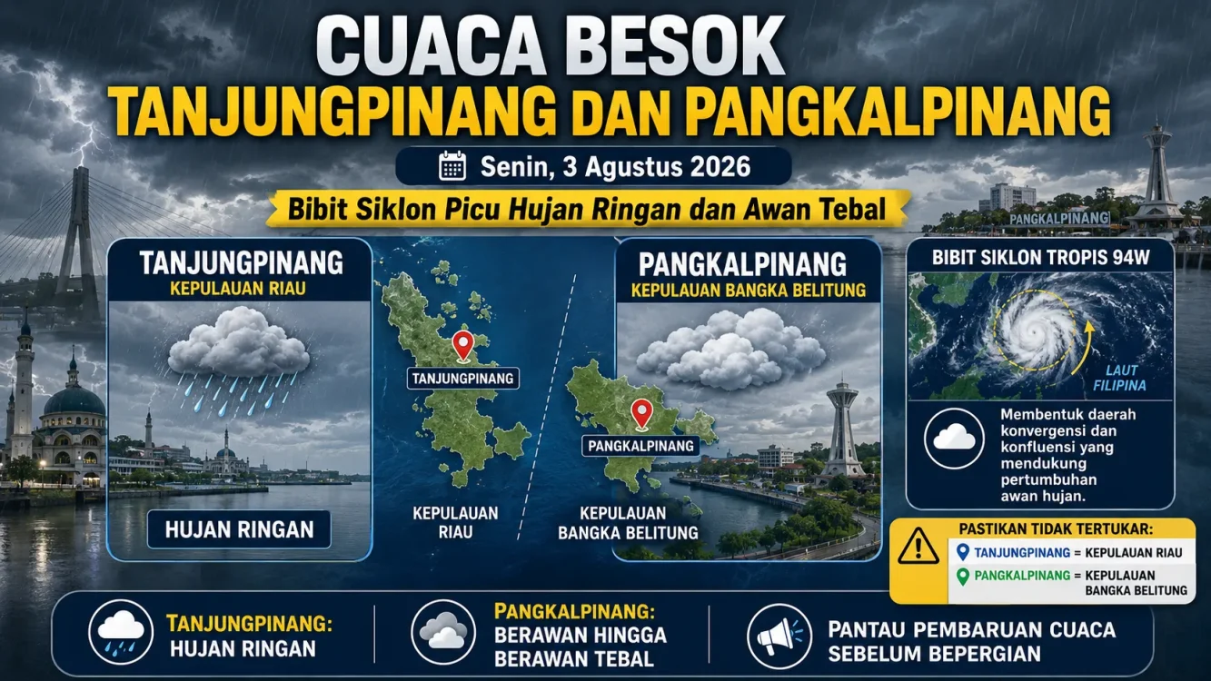 Cuaca Besok Tanjungpinang dan Pangkalpinang Senin, 3 Agustus 2026