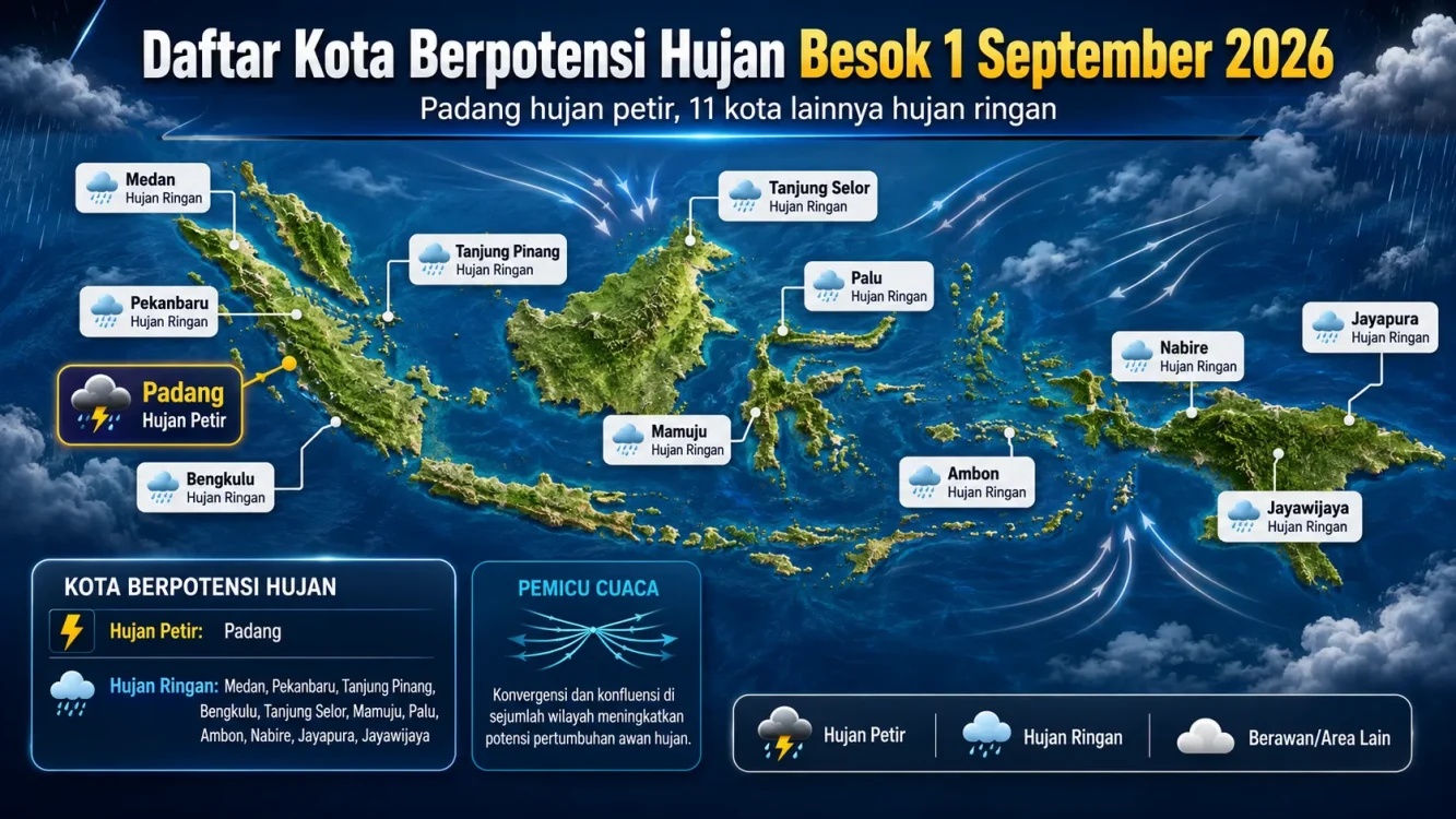 Daftar Cuaca yang Hujan pada 1 September 2026