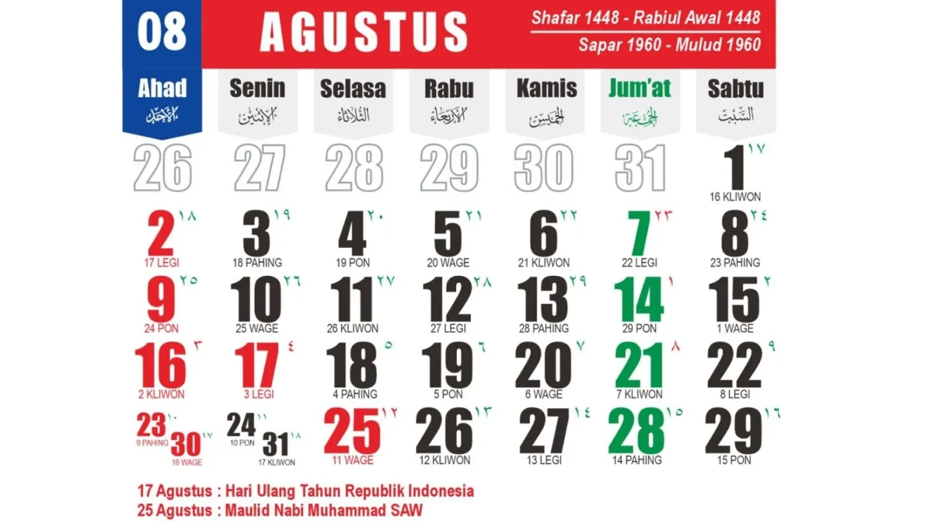 Long Weekend Agustus 2026 Libur HUT RI Tiga Hari dan Peluang Libur Empat Hari