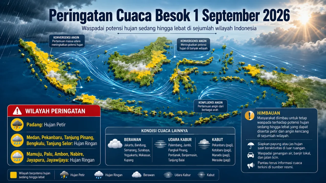 Peringatan Cuaca 1 September 2026 Hujan atau panas