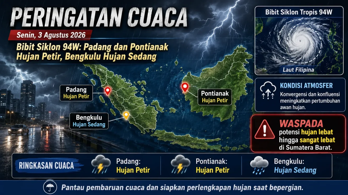 Peringatan Cuaca akibat Bibit Siklon Senin, 3 Agustus 2026