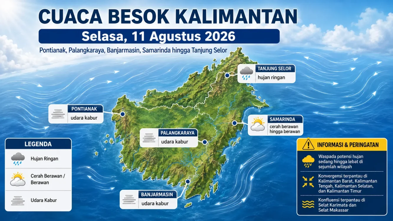 Prakiraan Cuaca Kalimantan Besok Selasa, 11 Agustus 2026 Cek Pontianak hingga Samarinda
