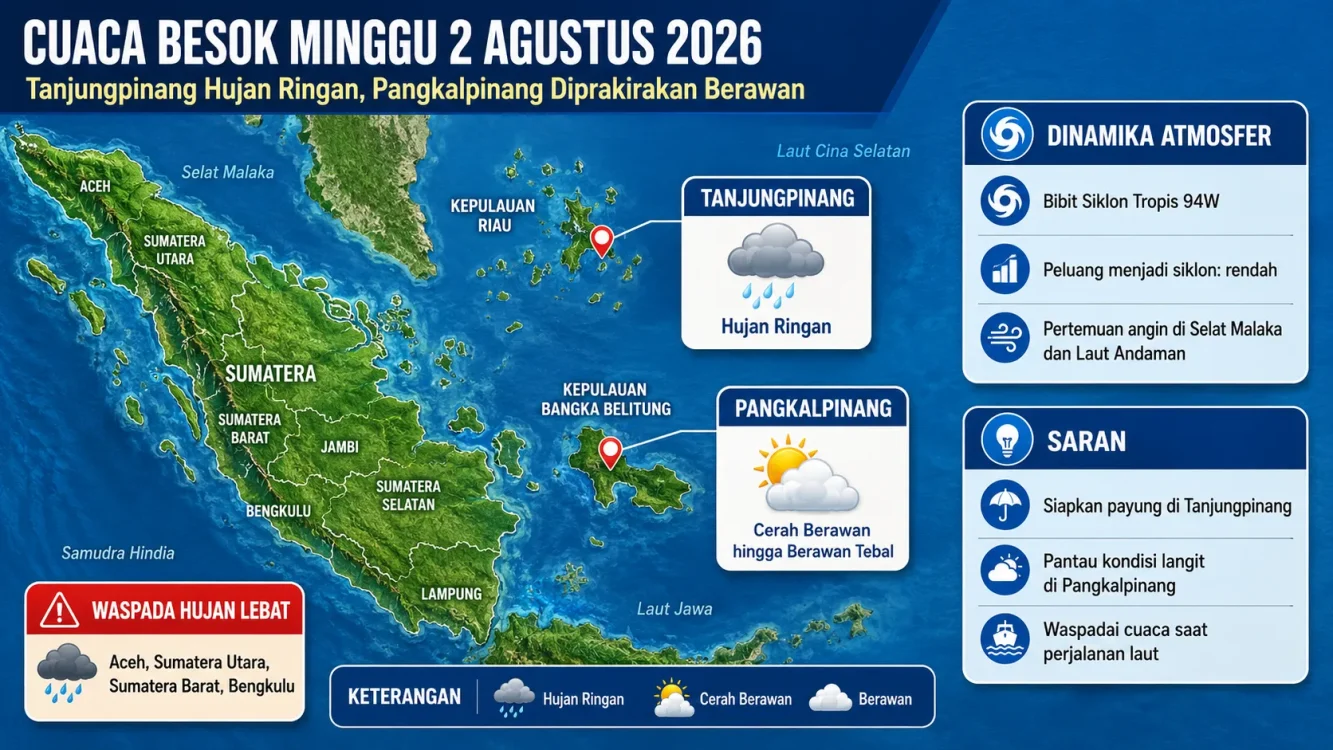 Prakiraan Cuaca Kepri Besok Tanjungpinang Hujan Ringan, Warga Diminta Bersiap