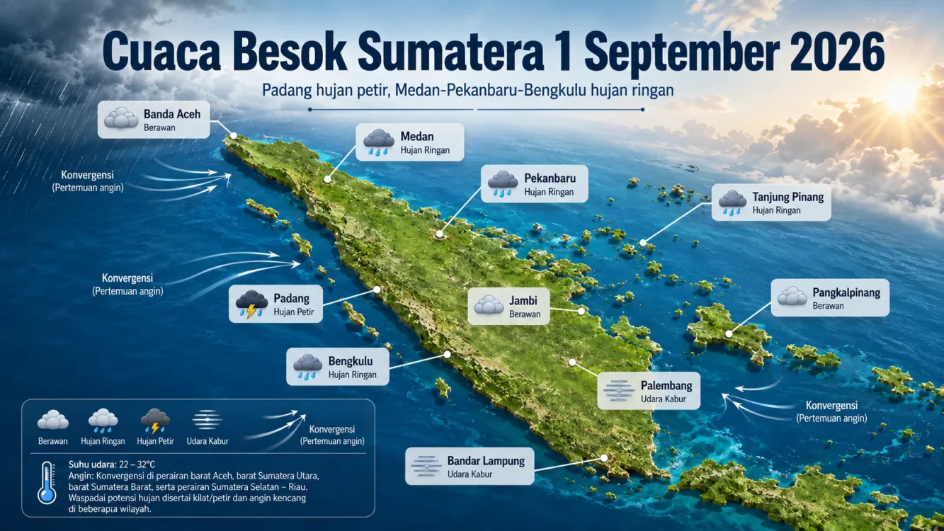 Prediksi Cuaca 1 September untuk Wilayah Sumatera Hujan atau panas