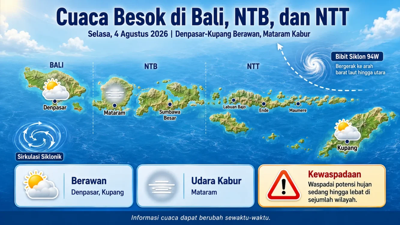 Prediksi Cuaca Besok Bali hingga NTT Denpasar dan Kupang Cerah Berawan, Mataram Udara Kabur