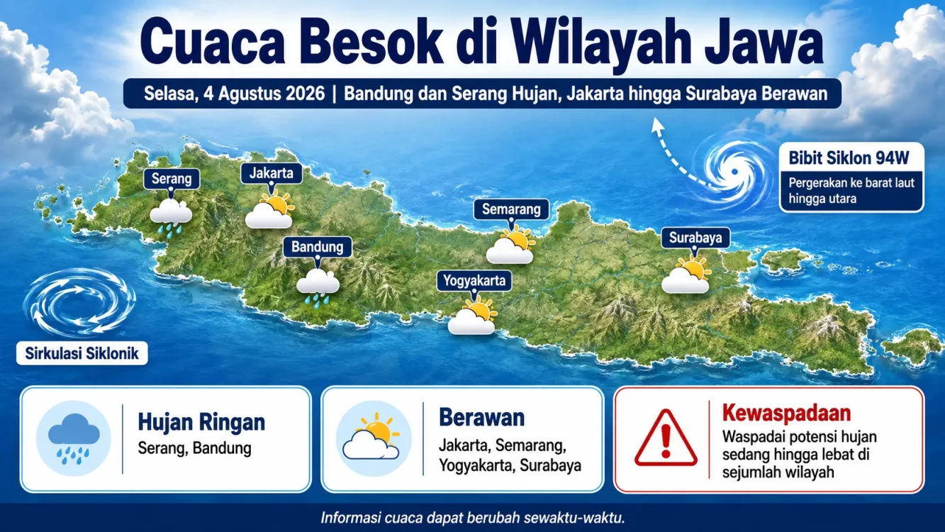 Prediksi Cuaca Besok Selasa 4 Agustus di Wilayah Jawa
