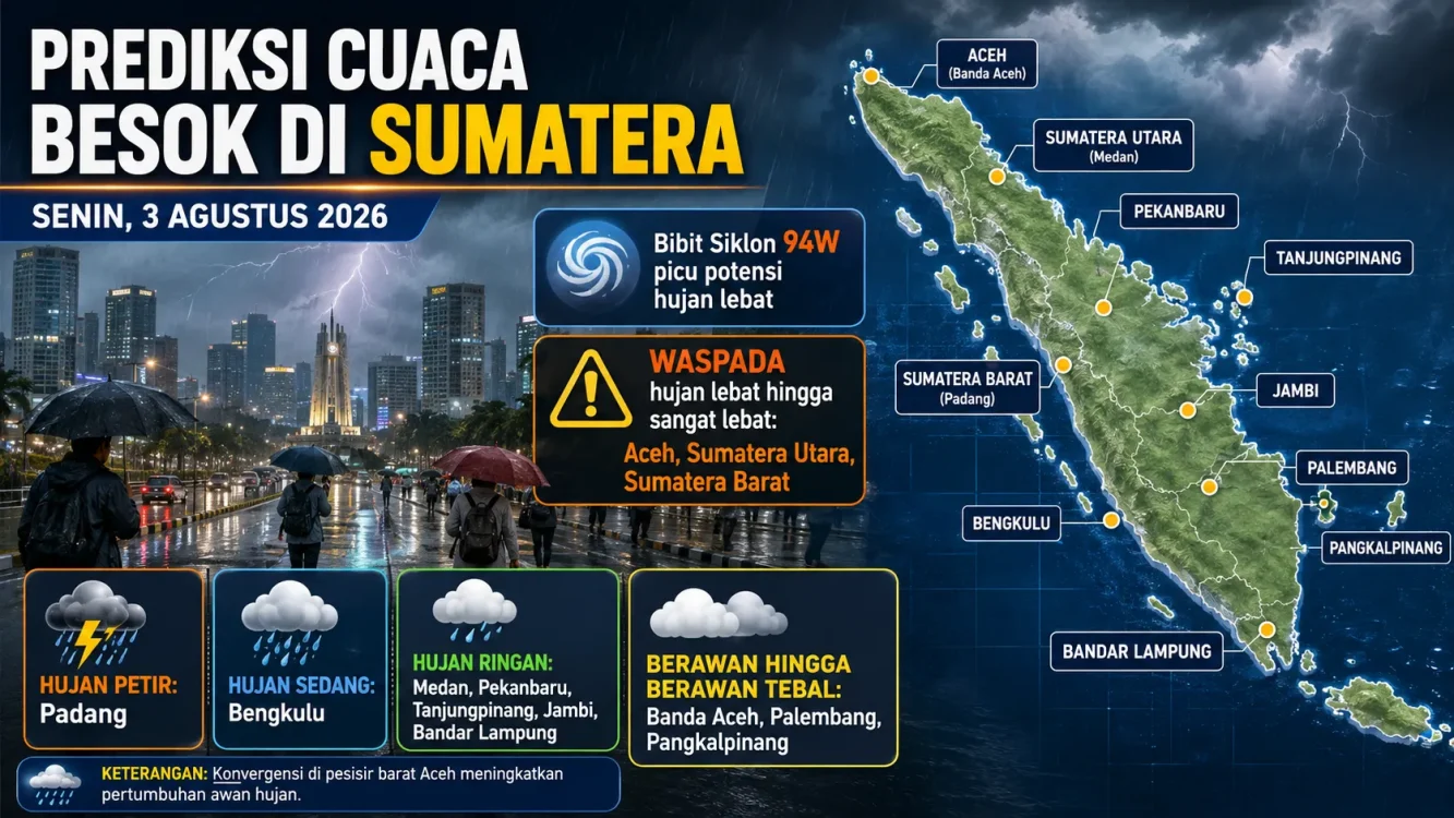 Prediksi Cuaca Besok Senin 3 Agustus 2026 di Sumatera