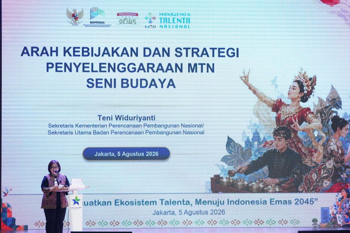 : Sekretaris Utama Kementerian PPN/Bappenas, Teni Widuriyanti, dalam acara Road to Talent Fest 2026 Bidang Seni Budaya di Auditorium Perpustakaan Nasional RI, Jakarta, Rabu (5/8/2026). (Foto: Amiri Yandi/InfoPublik)