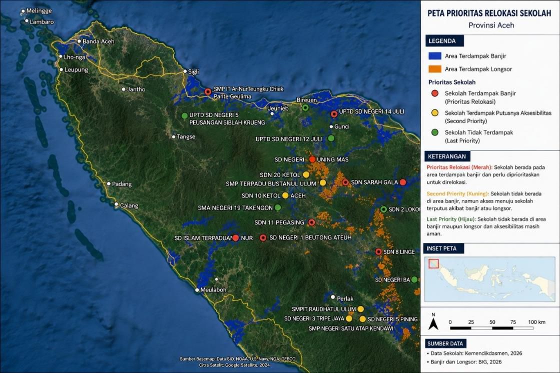 : Badan Informasi Geospasial menargetkan pemetaan wilayah terdampak banjir di 52 kabupaten/kota di Aceh, Sumatera Utara, dan Sumatera Barat hingga 2028. Data geospasial tersebut disiapkan sebagai dasar rehabilitasi dan rekonstruksi pascabencana yang lebih tepat sasaran dan berbasis risiko./Foto Humas BIG