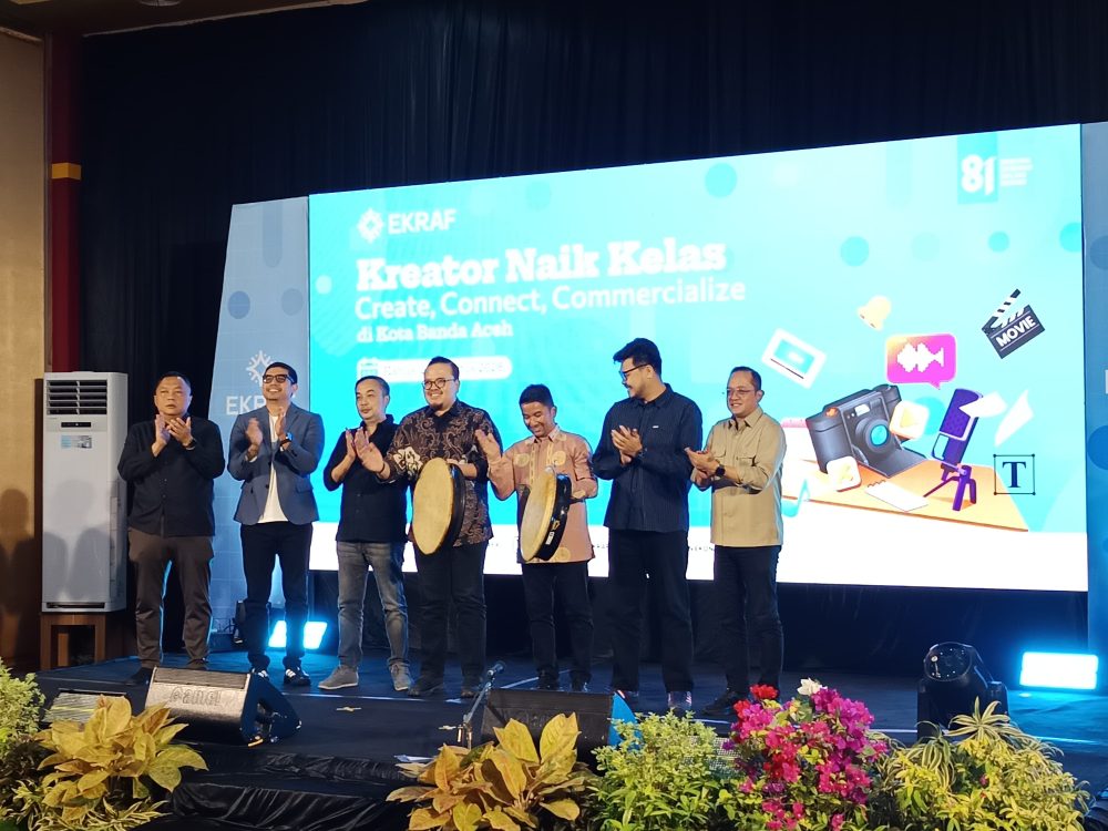 : Kegiatan Peningkatan Kapasitas SDM Ekonomi Kreatif bertema Create, Connect, Commercialize yang diikuti 100 peserta di Hotel Amel & Convention Hall, Banda Aceh, Kamis (20/8/2026).