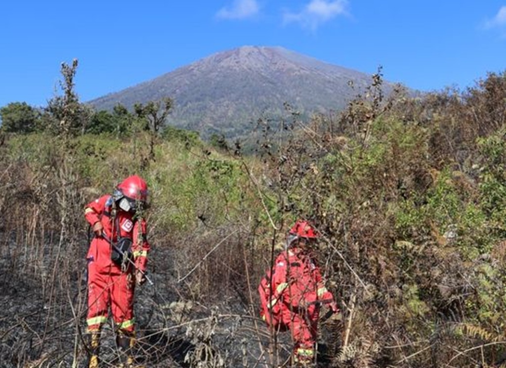 : Proses pemadaman kebakaran di TN Gunung Rinjani, Lombok Timur, Nusa Tenggara Barat. (Foto: Humas Kemenhut)