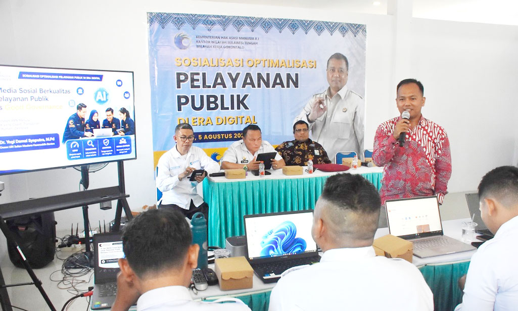 : Sosialisasi Optimalisasi Pelayanan Publik di Era Digital yang diselenggarakan, di Aula Kantor Operasional Wilayah Kerja KemenHAM Gorontalo, Rabu (05/08/2026). (foto AKP)
