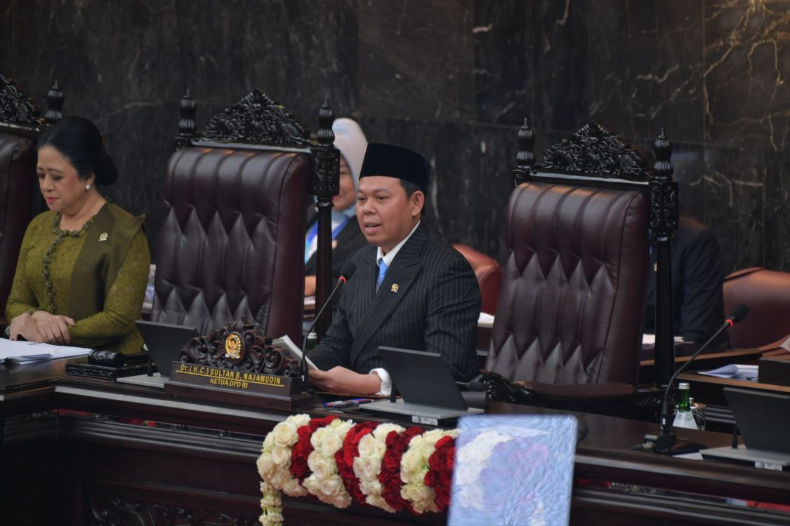 : Ketua Dewan Perwakilan Daerah (DPD) RI Sultan Bachtiar Najamudin dalam Sidang Tahunan MPR RI dan Sidang Bersama DPR RI dan DPD RI Tahun 2026 di Gedung MPR/DPR/DPD RI, Jakarta, Jumat (14/8/2026). (Foto: Amiri Yandi/InfoPublik) )
