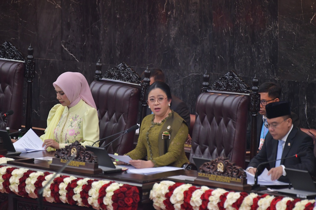 : Ketua DPR RI Puan Maharani dalam Sidang Bersama DPR RI-DPDRI di Gedung DPR-MPR RI Senayan, Jakarta. (foto: Amiri Yandi/InfoPublik.id/KPM Kemkomdigi)