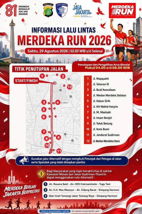 Merdeka Run 2026 Digelar Sabtu, Sejumlah Ruas Jalan di Jakarta Ditutup Sementara