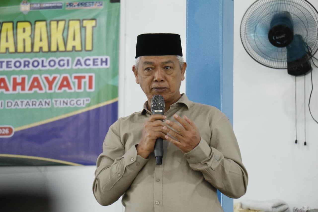 : Wakil Bupati Bener Meriah, H. Armia, saat menghadiri kegiatan Pengabdian kepada Masyarakat yang diselenggarakan Politeknik Pelayaran Malahayati Kementerian Perhubungan di Aula Huntara Kampung Tunyang, Kecamatan Timang Gajah, Kabupaten Bener Meriah, Minggu (9/8/2026).