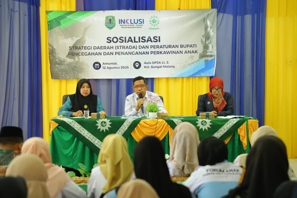 : Sosialisasi Peraturan Bupati serta Strategi Daerah (STRADA) Pencegahan dan Penanganan Perkawinan Anak, di Aula Dinas Pemberdayaan Perempuan dan Perlindungan Anak (DPPPA) HSU, Rabu (12/8/2026)