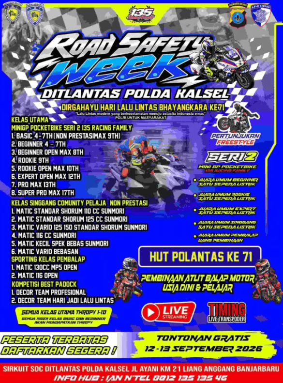 Peringati Hari Lalu Lintas Bhayangkara ke-71, Polda Kalsel Gelar Road Safety Week 2026