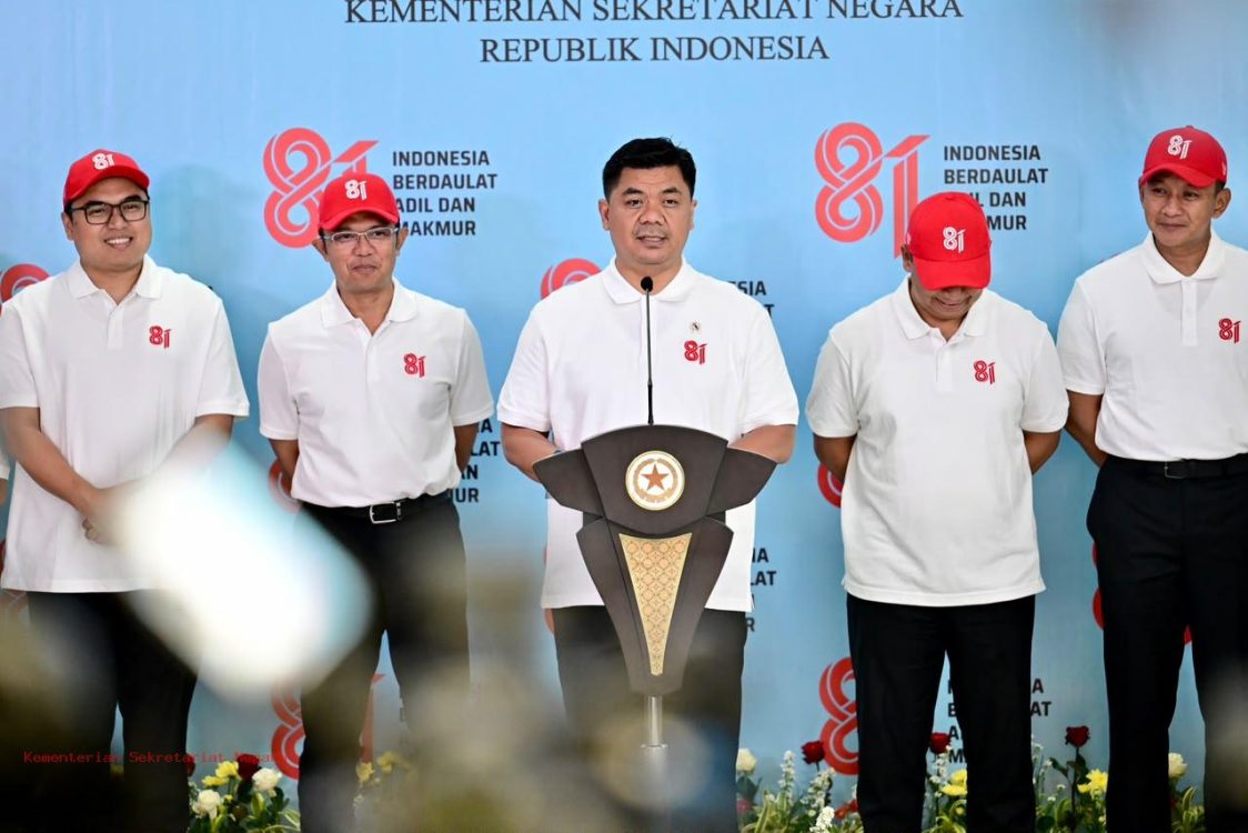 : Wakil Menteri Sekretaris Negara Juri Ardiantoro dalam konferensi pers Agenda Bulan Kemerdekaan Tahun 2026 di lingkungan Istana Kepresidenan Jakarta, Jumat (31/07/2026). (Kemensesneg)
