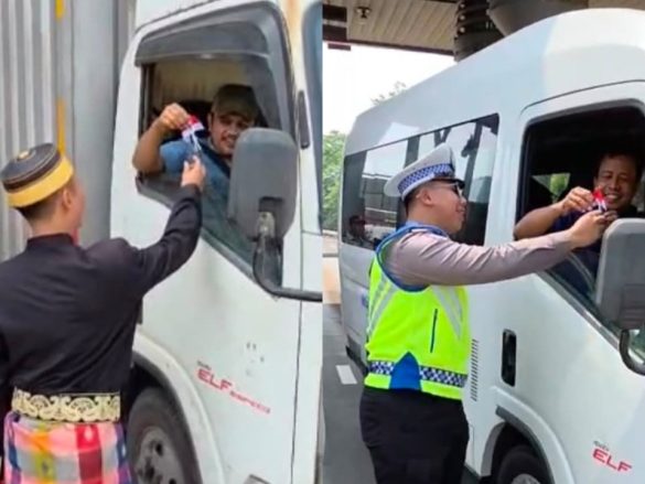 Polantas KARIB PJR BSD Bagikan Aksesori Merah Putih ke Pengendara