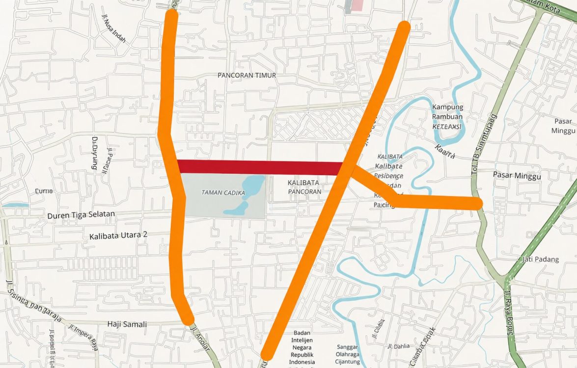 : Pangalihan lalu lintas saat kegiatan Renungan Suci dan Ziarah Nasional pada Minggu malam (16/8/2026) di TMPNU Kalibata, Jakarta Selatan. (Akun Instagram @tmcpoldametro)