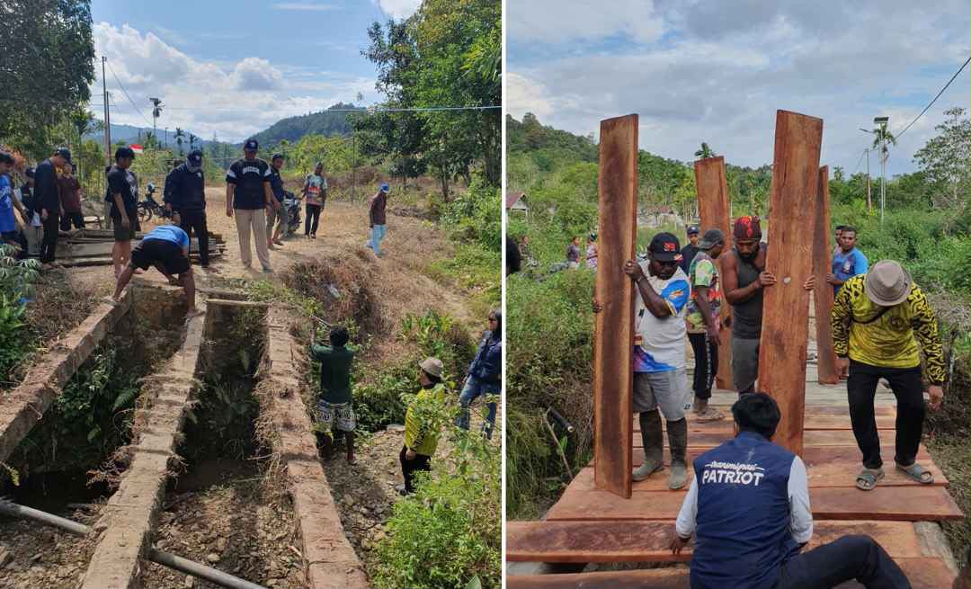 : Semangat kemerdekaan diwujudkan Tim Ekspedisi Patriot (TEP) Universitas Indonesia (UI) melalui aksi nyata bersama masyarakat di Lokus Werianggi, Kabupaten Teluk Wondama, Papua Barat. (Foto: Humas Kementrans)
