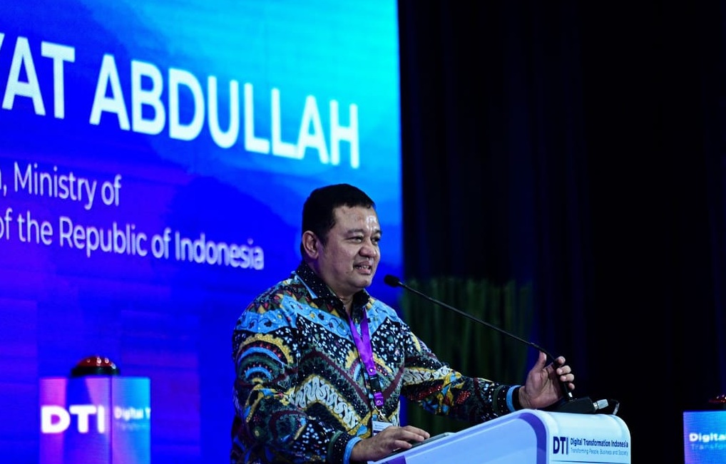: Dirjen Ekosistem Digital Edwin Hidayat memberikan keynote speech dalam acara Digital Transformation Indonesia Conference and Expo (DTI-CX) 2026 di JCC Senayan, Jakarta Pusat, Rabu (5/8/2026). (Foto: Humas Kemkomdigi)