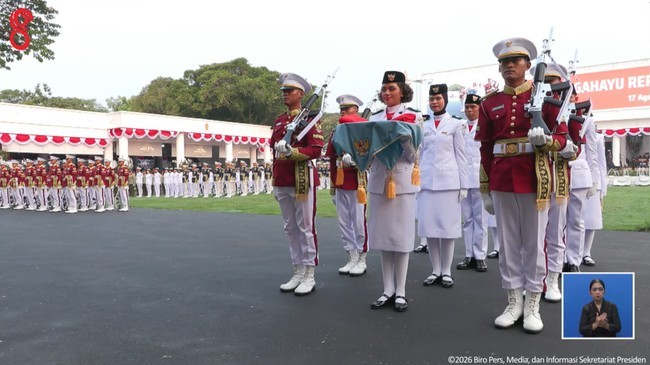 : Upacara Penurunan Bendera Negara Sang Merah Putih, Istana Merdeka, 17 Agustus 2026. (Tangkapan layar YouTube Sekretariat Presiden)